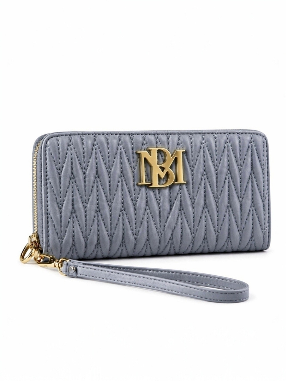 Badgley Mischka Quilted Wristlet Wallet Grey Phone Pocket NWT Travel Zip